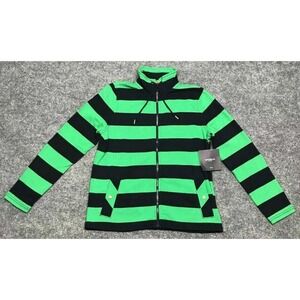 Liz Claiborne Jacket Womens Petites PM Green Striped Zip Pockets Drawstring New